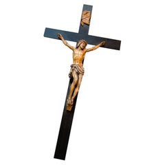 20th Century Sacred Art Crucifix with Plaster Christ on Wooden Cross