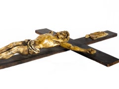 20th Century Sacred Art Crucifix with Plaster Christ on Wooden Cross