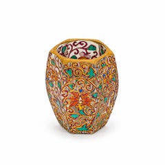 French Art Deco Cloisonné Enamel Hexagonal Vase with Gilt Floral Decoration