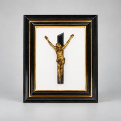20th Century Polychrome Christ on the Cross in Neo-Gothic Lacquered Frame