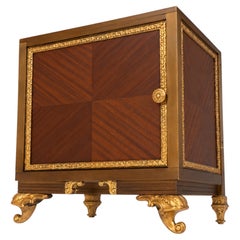 French Louis XV Style Walnut Nightstand with Gilt Bronze and Mirrored Top, 1950s