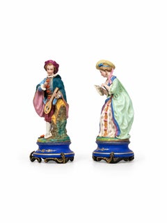 Pair Porcelain Figurines Guitar Player & Singer, 19th Century, France