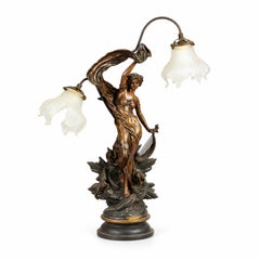 Art Nouveau Sculpture Table Lamp Lever de l’Aurore by J. Causse, 19th Century