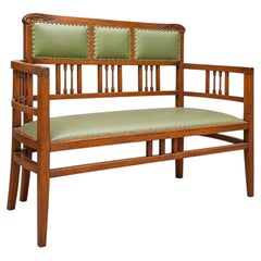 1940s Art Deco Canapé Sofa in Walnut with Sage Green Leather and Brass Studs