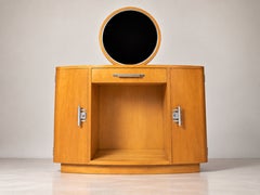 Art Deco Vanity Dressing Console Table with Removable Round Mirror, 1940s