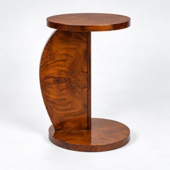 Art Deco Walnut Pedestal Side Table with Sculptural Curved Support, 20th Century