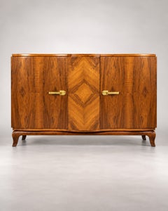 Art Deco Streamline Walnut Two Doors Credenza Sideboard, 20th Century, Buffet