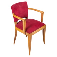 Pair of French Art Deco Wood Armchair in Cherry Pink Velvet, 1940s