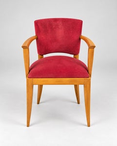 Pair of French Art Deco Wood Armchair in Cherry Pink Velvet, 1940s