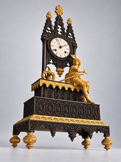 Gothic Revival Bronze Cathedral Mantel Clock, 19th Century