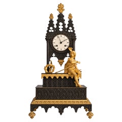 Gothic Revival Bronze Cathedral Mantel Clock, 19th Century