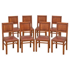 Set of Eight Art Deco Chocolate Brown Walnut Dining Chairs, 20th Century