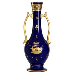 Antique French Limoges Cobalt Blue Porcelain Gilt Amphora Vase, 1853