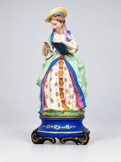 Antique French Porcelain Lady Singer Figurine, Polychrome Gilt, Jean Gille