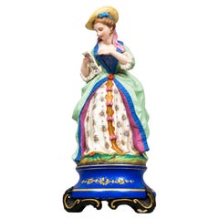 Antique French Porcelain Lady Singer Figurine, Polychrome Gilt, Jean Gille
