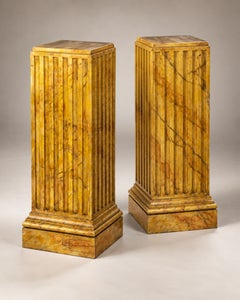 Monumental Pair of French Neoclassical Fluted Marble Pedestals, 20th Century