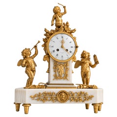 Horloge de cheminée française en bronze doré, signée G. Leveque Guéret, XIXe siècle