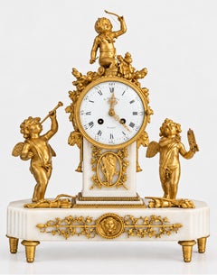 Horloge de cheminée française en bronze doré, signée G. Leveque Guéret, XIXe siècle