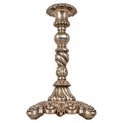 19th Century Baroque Style Solid Silver Candlestick with Ornate Foliate Decorati