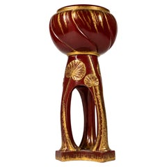 Cachepot con piedistallo rosso Art Nouveau, Delphin Massier Majolica, 1900