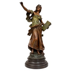 Art Nouveau Statue by Auguste Moreau, Allegorical Maiden, Late 19th Century