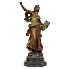 Art Nouveau Statue by Auguste Moreau, Allegorical Maiden, Late 19th Century