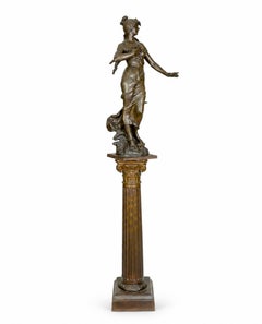 Belle Époque Sculpture, Woman With Roses by Aug. Moreau, 19th Century
