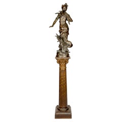 Belle Époque Sculpture, Woman With Roses by Aug. Moreau, 19th Century