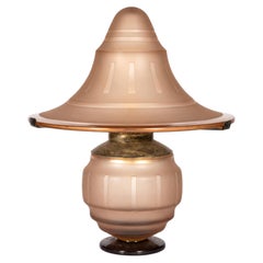 Art Deco Pink Glass Mushroom Table Lamp, France, 1930s