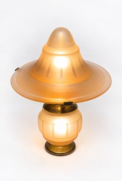 Art Deco Pink Glass Mushroom Table Lamp, France, 1930s