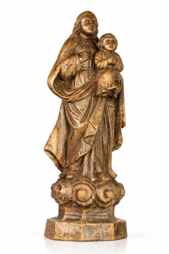 20th Century Carved Wood Madonna and Child Religious Sculpture