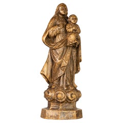 20th Century Carved Wood Madonna and Child Religious Sculpture
