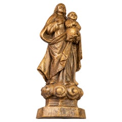 20th Century Carved Wood Madonna and Child Religious Sculpture
