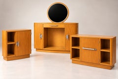 1940s Art Deco Three-Piece Bedroom Set in Honey-Colored Wood with Vanity Cabinet