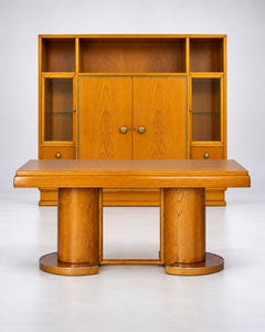 Art Deco Walnut Extendable Dining Table and Cabinet Set, 1940s