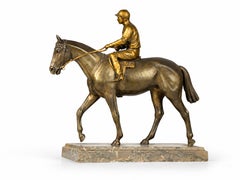 Skulptur eines Jockeys auf einem Pferd aus vergoldeter Bronze aus dem 19. Jahrhundert, im Stil Napoleons III.