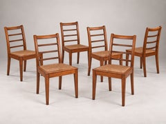 Set of Six Wooden Ladder Back Dining Chairs with Woven Cane Seats