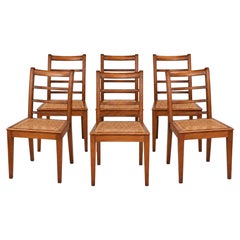 Set of Six Wooden Ladder Back Dining Chairs with Woven Cane Seats