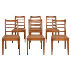 Set of Six Wooden Ladder Back Dining Chairs with Woven Cane Seats