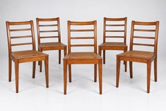 Set of Six Wooden Ladder Back Dining Chairs with Woven Cane Seats