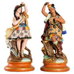 Pair of Earthenware Inca Couple Sculptures, Montereau Faienceries, 19th Century