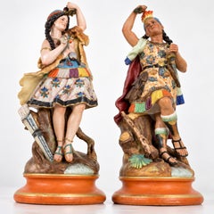 Pair of Earthenware Inca Couple Sculptures, Montereau Faienceries, 19th Century