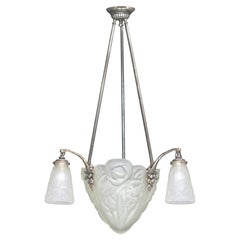 Lampada da soffitto lampadario in vetro smerigliato Art Déco di Degue & PETITOT