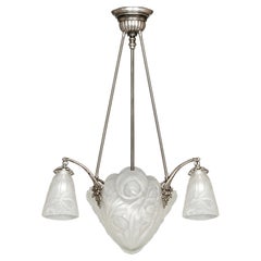 Lampada da soffitto lampadario in vetro smerigliato Art Déco di Degue & PETITOT