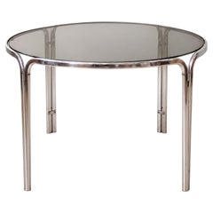 1970s Italian Mid-Century Modern Chrome and Smoked Glass Round Dining Table