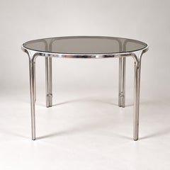 1970s Italian Mid-Century Modern Chrome and Smoked Glass Round Dining Table