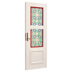Art Nouveau Door with Two Stained Glass Panels and Brass Handles