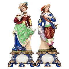 Pair Baroque Polychrome Porcelain Couple, Germany, 20th Century