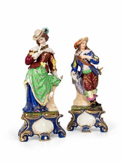 Pair Baroque Polychrome Porcelain Couple, Germany, 20th Century