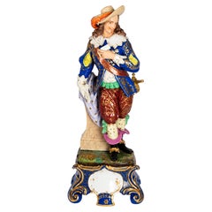 Baroque Style Polychrome Porcelain musketeer Figurine, Germany, 20th Century